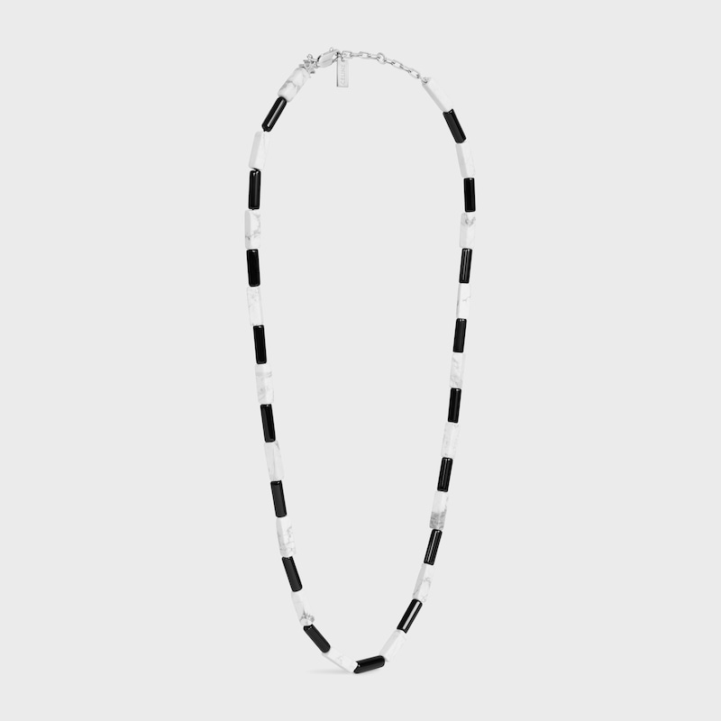 ÉTÉ CELINE TRIOMPHE NECKLACE IN ONYX, HOWLITE AND BRASS WITH RHODIUM FINISH - BLACK / WHITE / SILVER - NEW COLLECTION MEN - 1 | CELINE