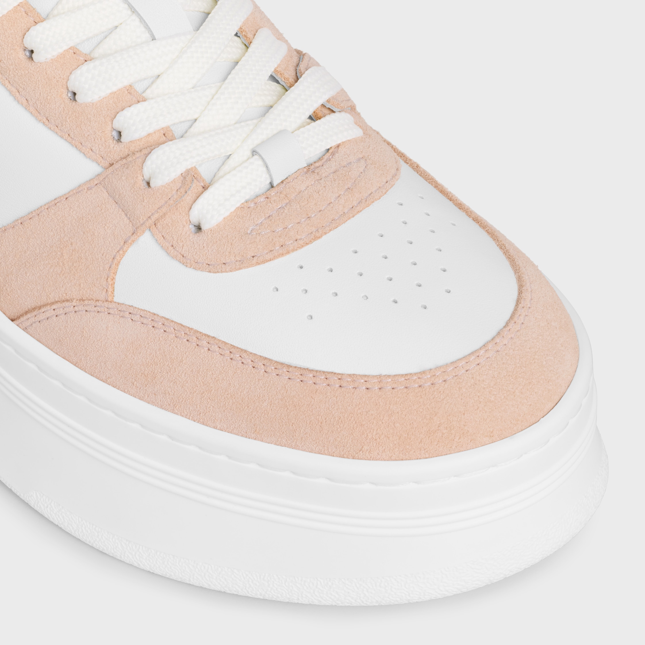 BLOCK WEDGE SNEAKER WITH TRIOMPHE PATCH IN CALFSKIN AND SUEDE