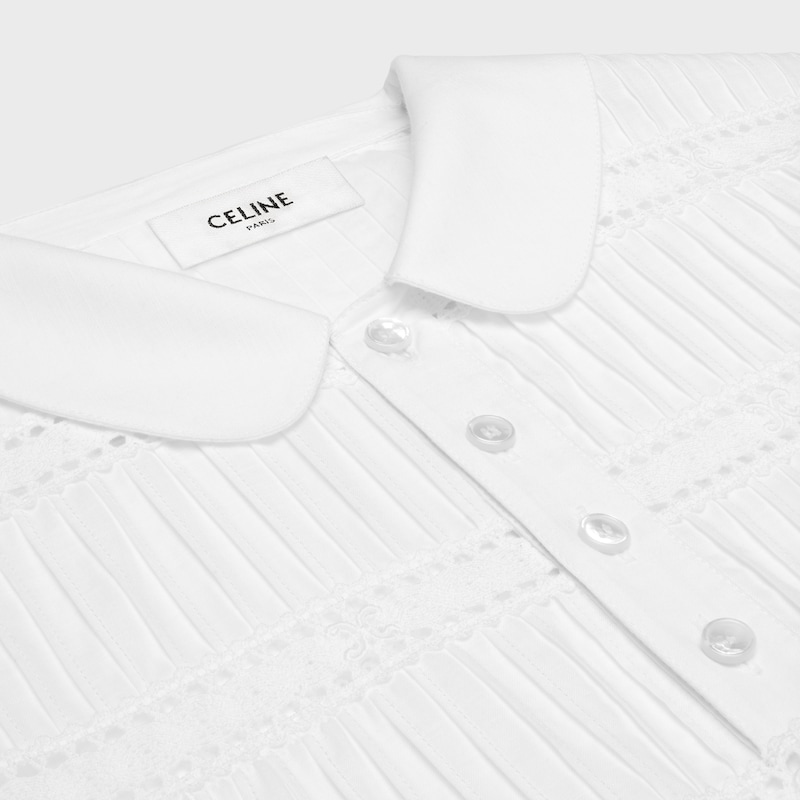 mini dress with embroidered trims in cotton batiste - WHITE -  - 1 | CELINE