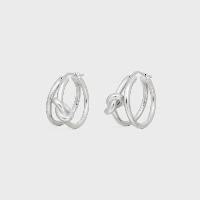 Knot Double Hoops in Brass with Rhodium Finish - SILVER - GIFT FINDER - 1 | CELINE