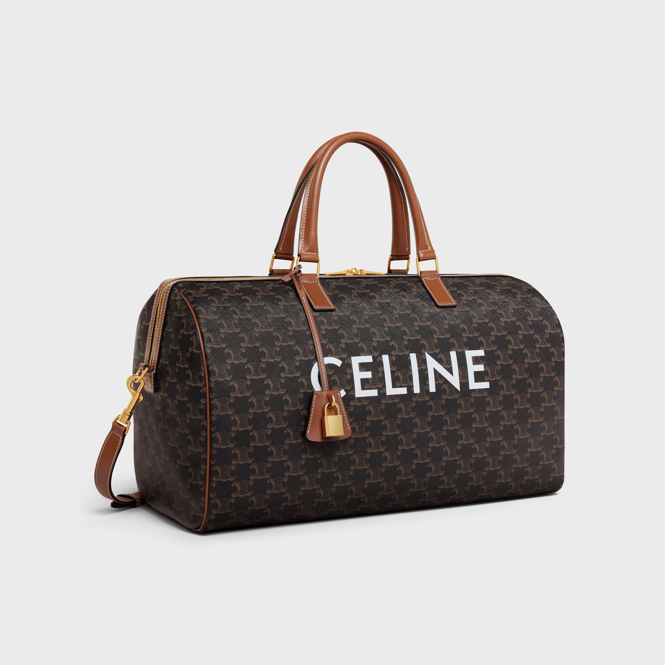 MEDIUM TRAVEL BAG IN TRIOMPHE CANVAS WITH CELINE PRINT - TAN