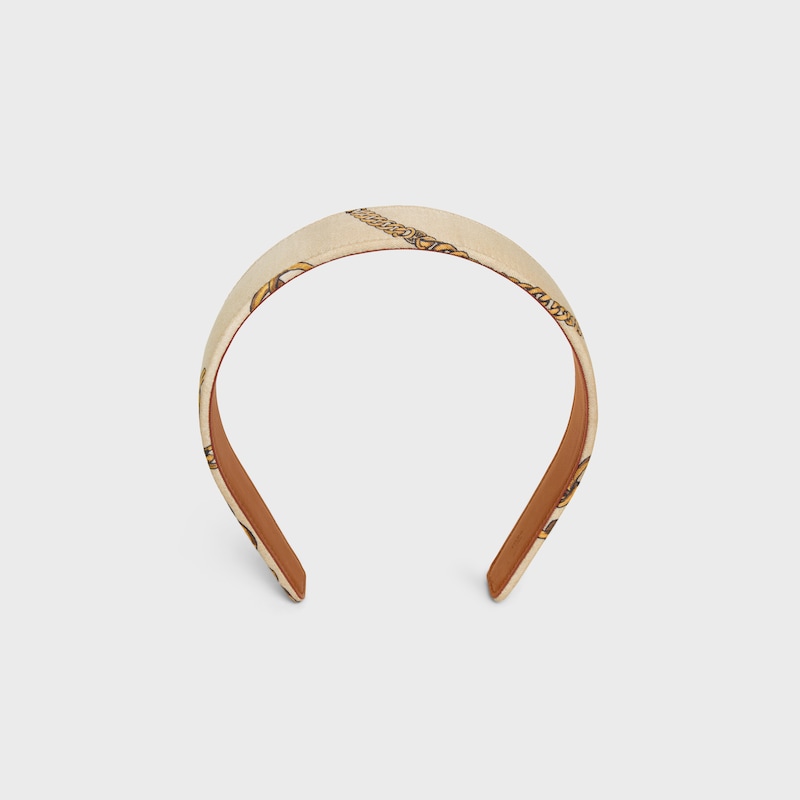 Celine Chains Headband in Silk and Calfskin - BEIGE / Gold - HAIR ACCESSORIES - 1 | CELINE