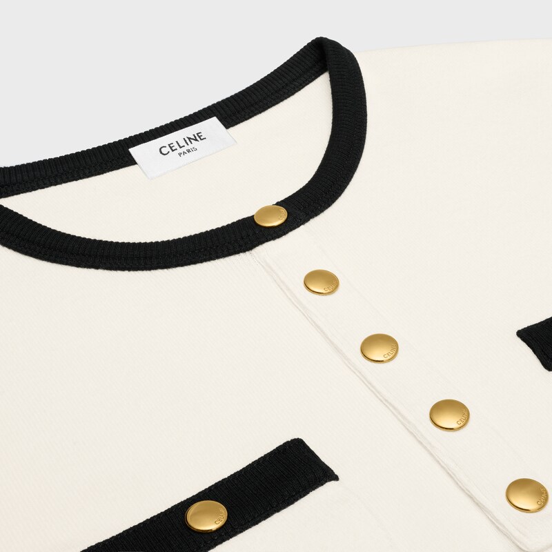 CAMISETA CORTA DE PUNTO DE ALGODÓN - Crema / Negro -  - 1 | CELINE