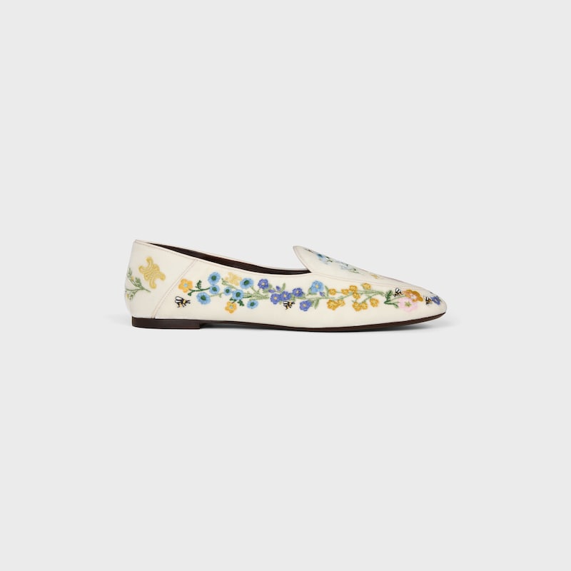 AURA LOAFER IN Flowers Embroidered Velvet - IVORY -  - 1 | CELINE