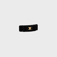 Le Soir Ribbon Hair Clip in Polyester, Calfskin, Brass with Gold Finish and Steel - Black/Gold & Smoke - HAIR ACCESSORIES - 2 | CELINE