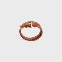Les Cuirs Celine Double Bracelet in Calfskin and Brass with Gold Finish - GOLD / TAN -  - 1 | CELINE