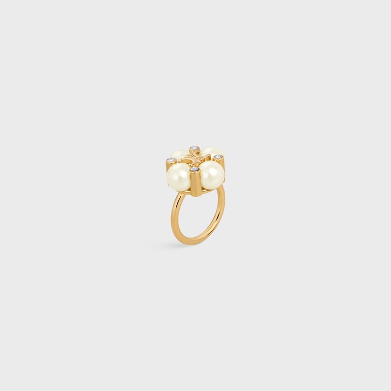 Les Perles Celine Ring in Strass, Resin Pearls and Brass with Gold Finish - GOLD / IVORY -  - 1 | CELINE