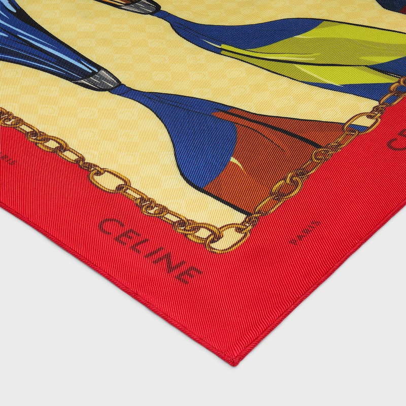 桑蠶絲斜紋布方巾 - 黃色/紅色/白色 -  - 1 | CELINE