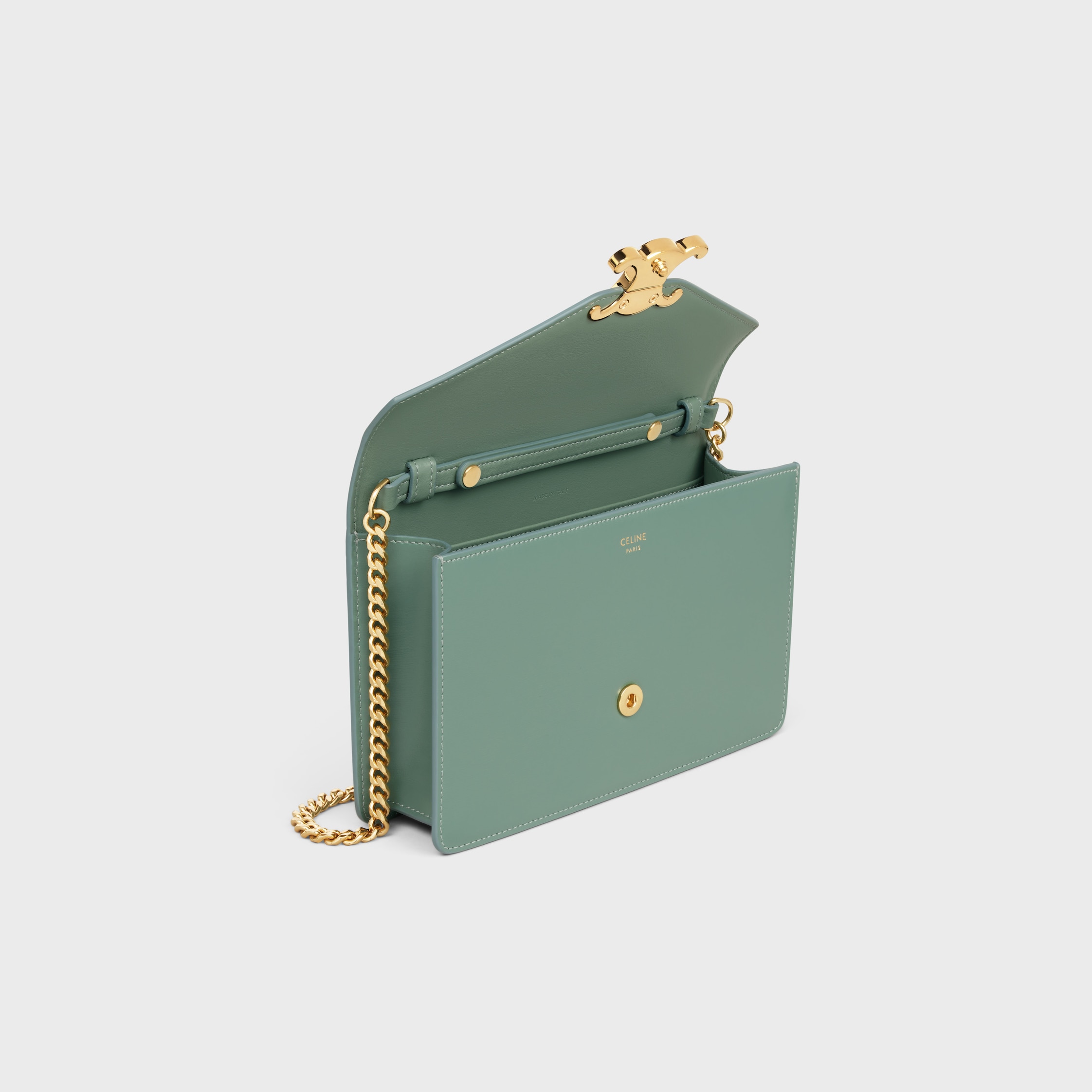 WALLET ON CHAIN MARGO IN SHINY CALFSKIN - CELADON | CELINE