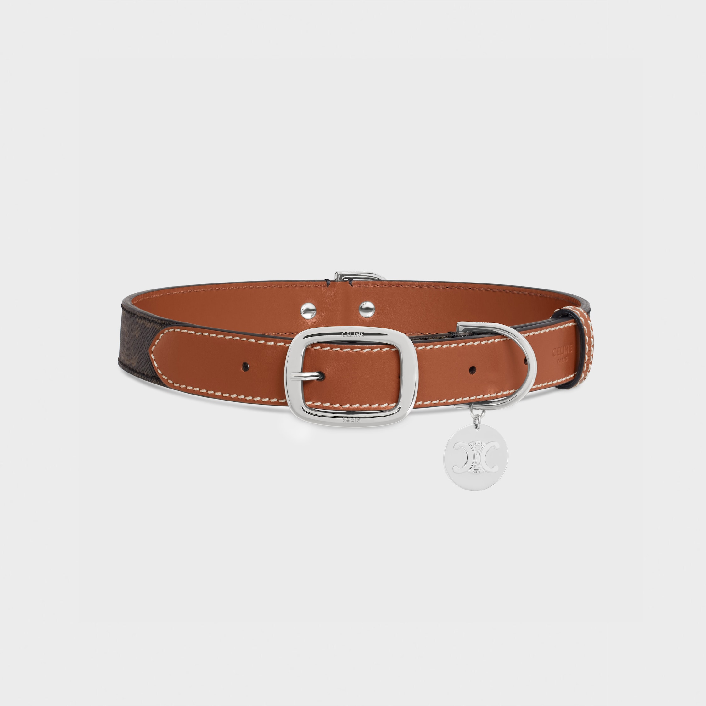 WIDE LARGE DOG COLLAR IN TRIOMPHE CANVAS AND CALFSKIN - TAN | CELINE