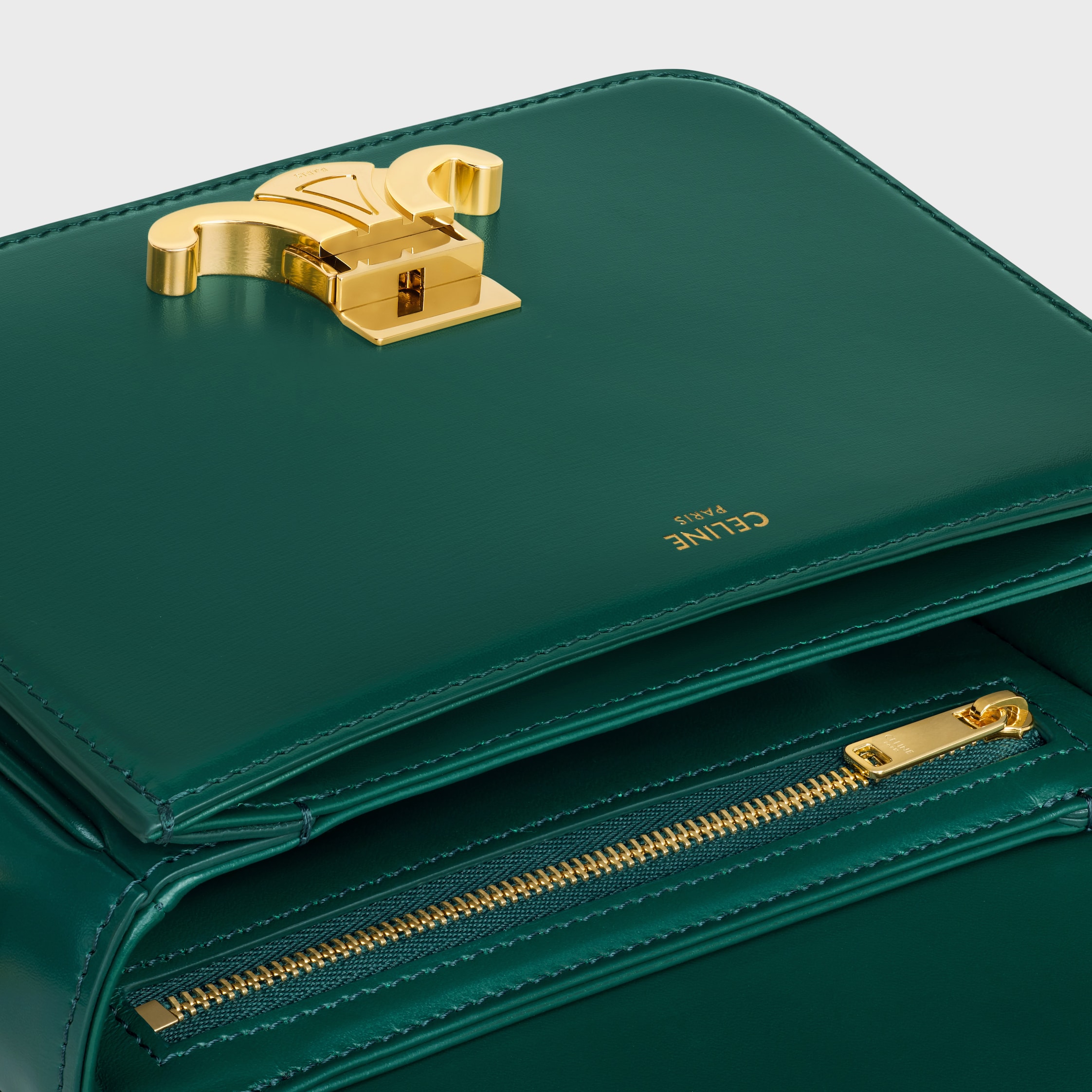 Teen Triomphe Bag in shiny calfskin - RACING GREEN | CELINE