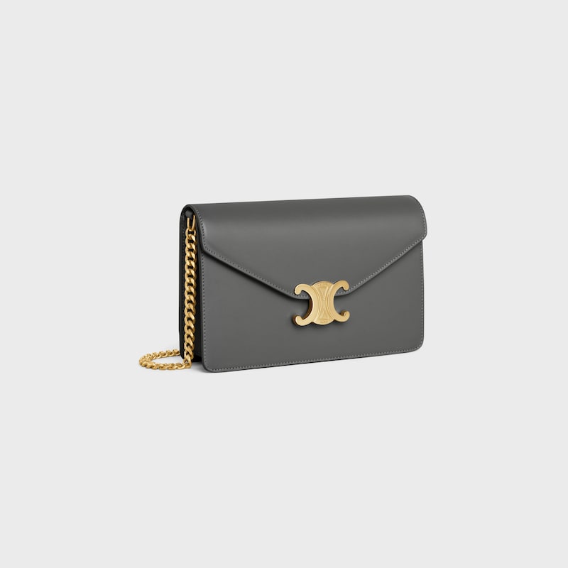 WALLET ON CHAIN MARGO in Shiny calfskin - ANTHRACITE - WALLETS ON CHAIN - 1 | CELINE