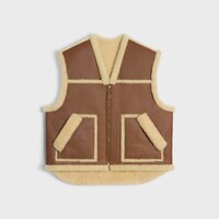 vintage-finish vest in shearling - TAN / CREAM -  - 1 | CELINE