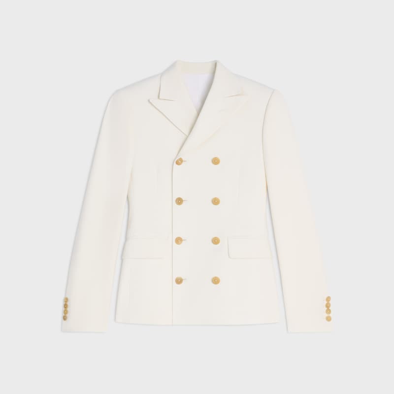 騎士風格彈性羊毛華達呢外套 - 白色 -  - 1 | CELINE