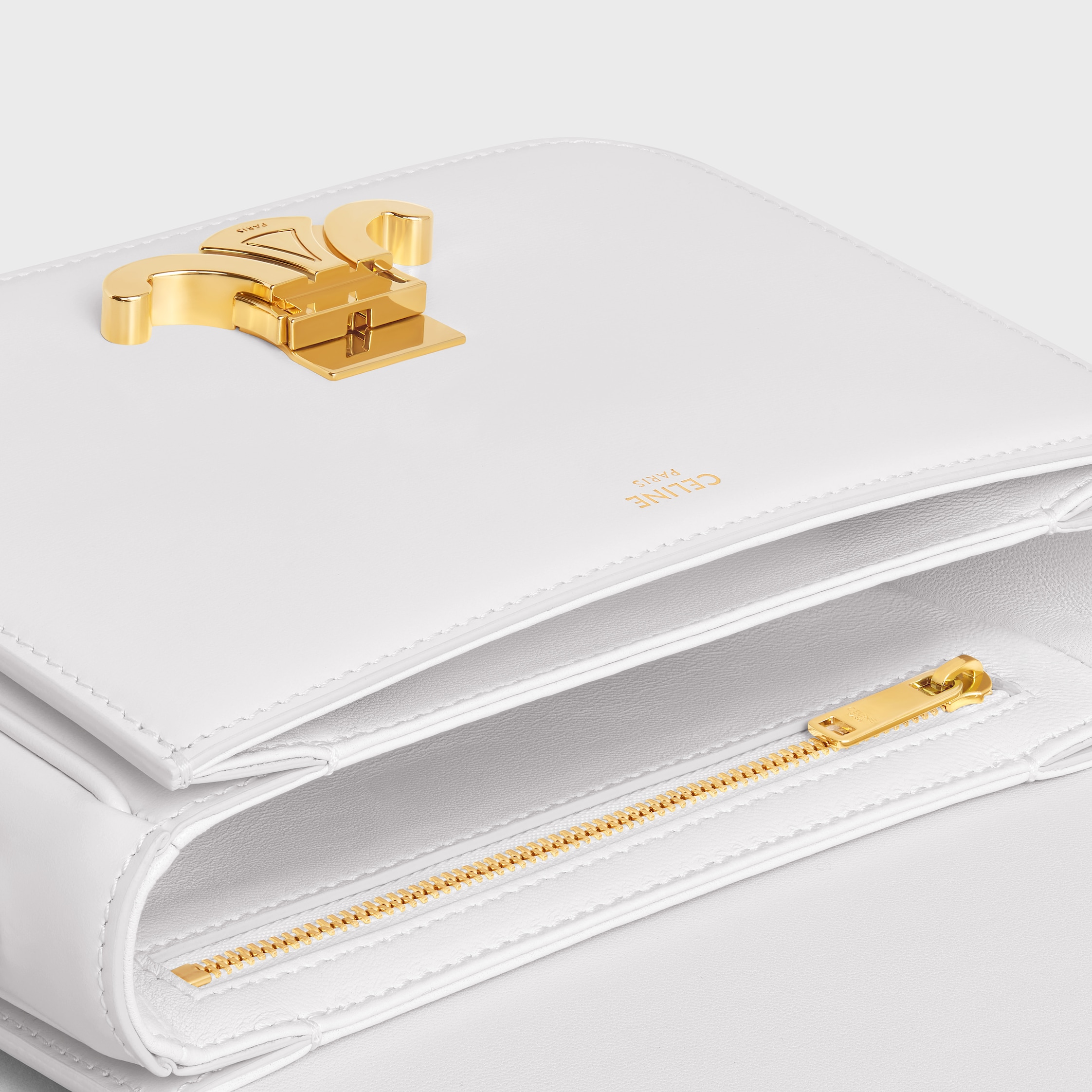 Teen Triomphe Bag in shiny calfskin - ARCTIC WHITE | CELINE