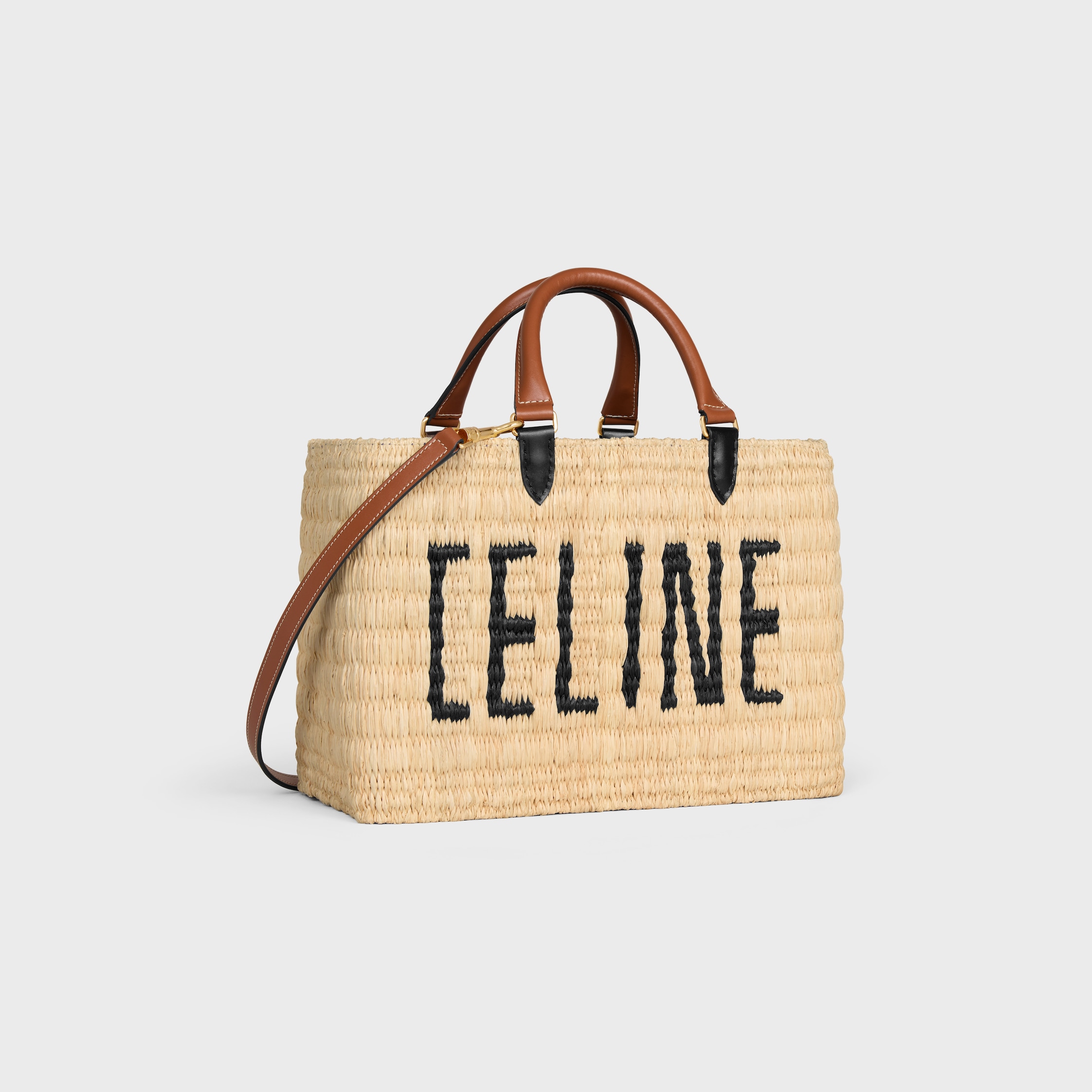 CELINE PARIS PANIER IN RAFFIA AND CALFSKIN - NATURAL / TAN | CELINE