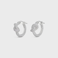 Knot Sparkle Hoops in Strass and Brass with Rhodium Finish - SILVER - EARRINGS - 2 | CELINE