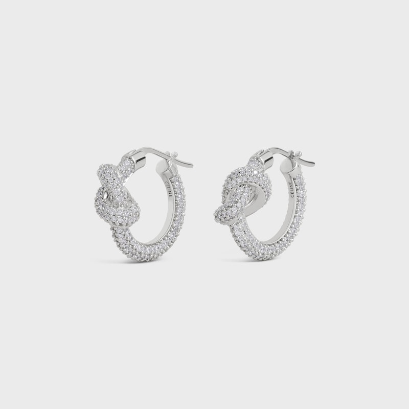 Knot Sparkle Hoops in Strass and Brass with Rhodium Finish - SILVER - EARRINGS - 1 | CELINE