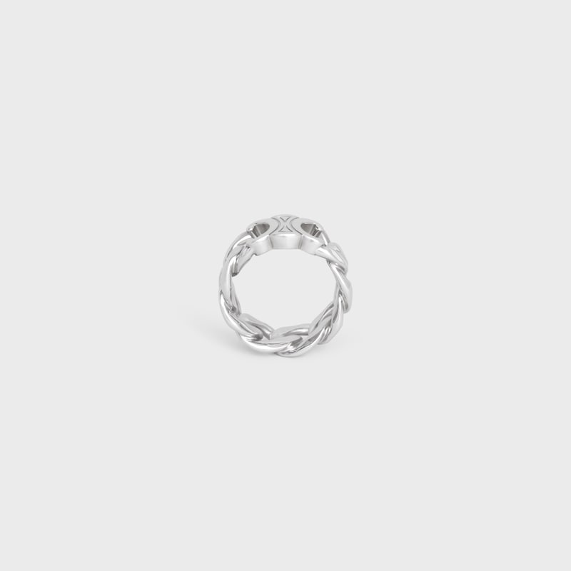 Triomphe Gourmette Ring in Brass with Rhodium Finish - SILVER -  - 1 | CELINE