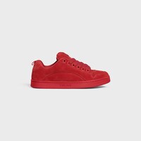 CELINE HUNTINGTON LOW LACE-UP SNEAKER IN SUEDE CALFSKIN AND MESH - RED -  - 1 | CELINE