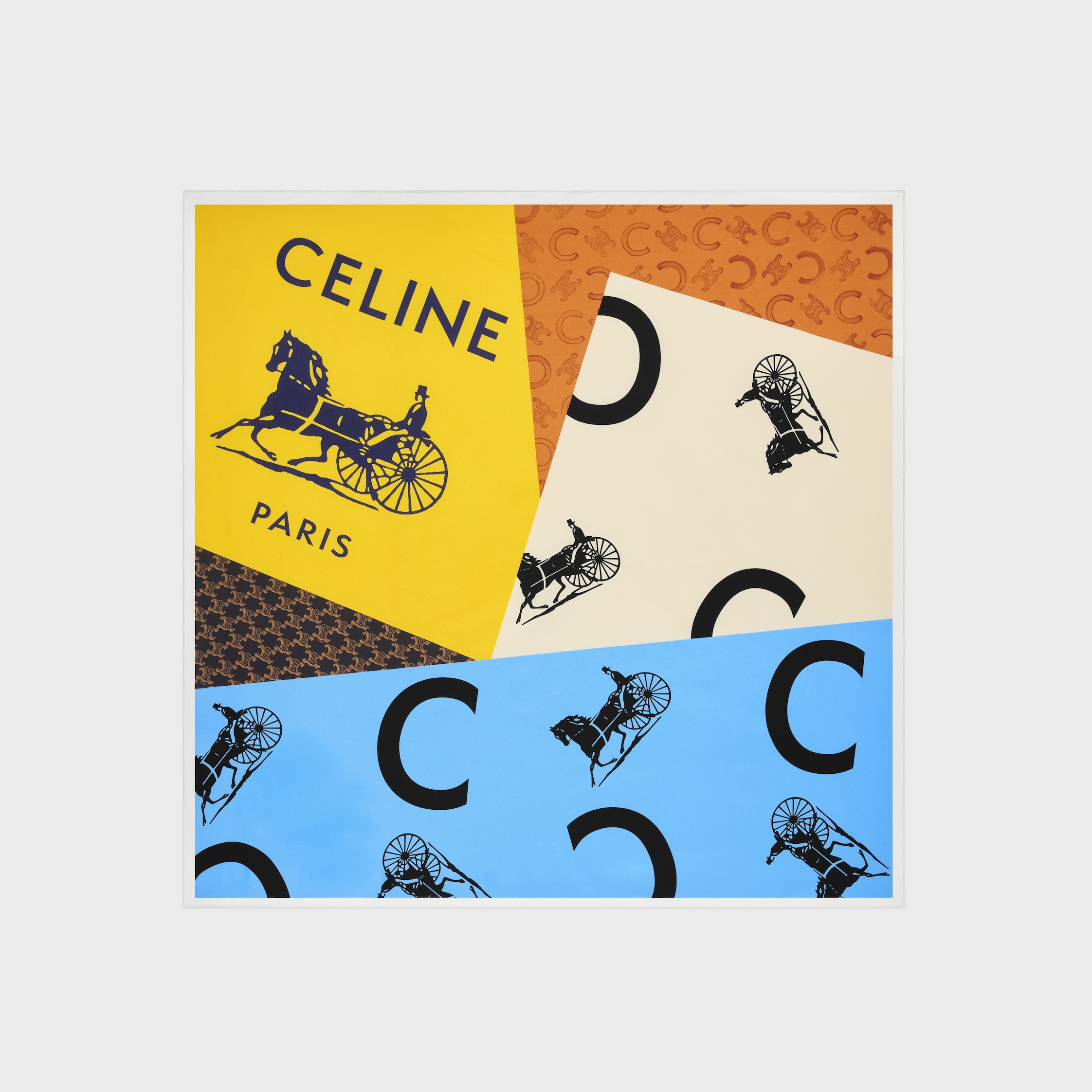 square IN silk twill - BLUE/CREAM/YELLOW | CELINE