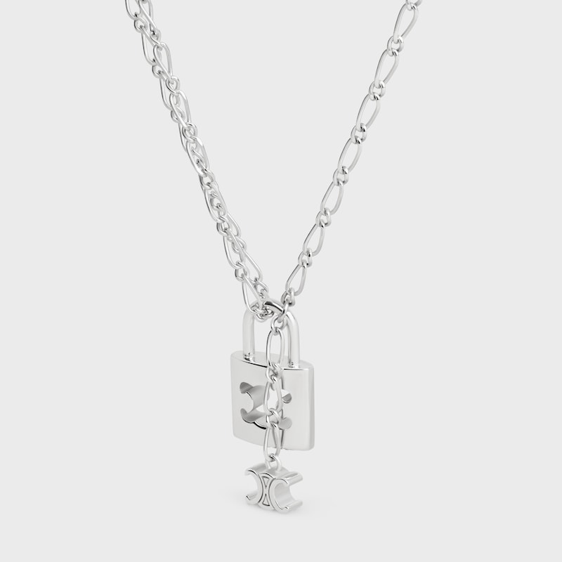 Triomphe Lock Necklace in Brass with Rhodium Finish - SILVER -  - 1 | CELINE