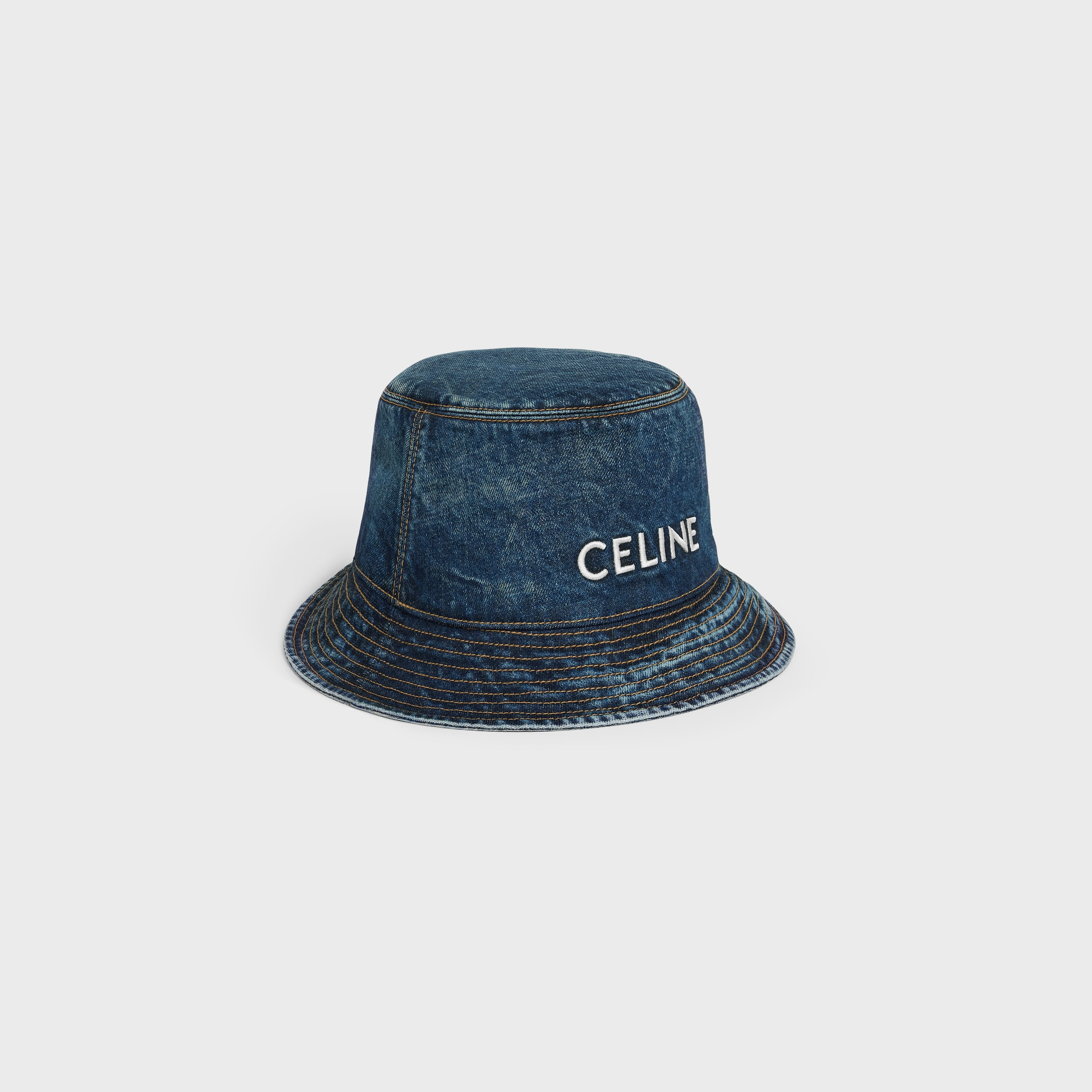 CELINE | QUILTED LIGHT NYLON BUCKET HAT BLACK&ORANGE ハット Celine Paris Black Quilted White Logo Nylon Twill Orange Sun
