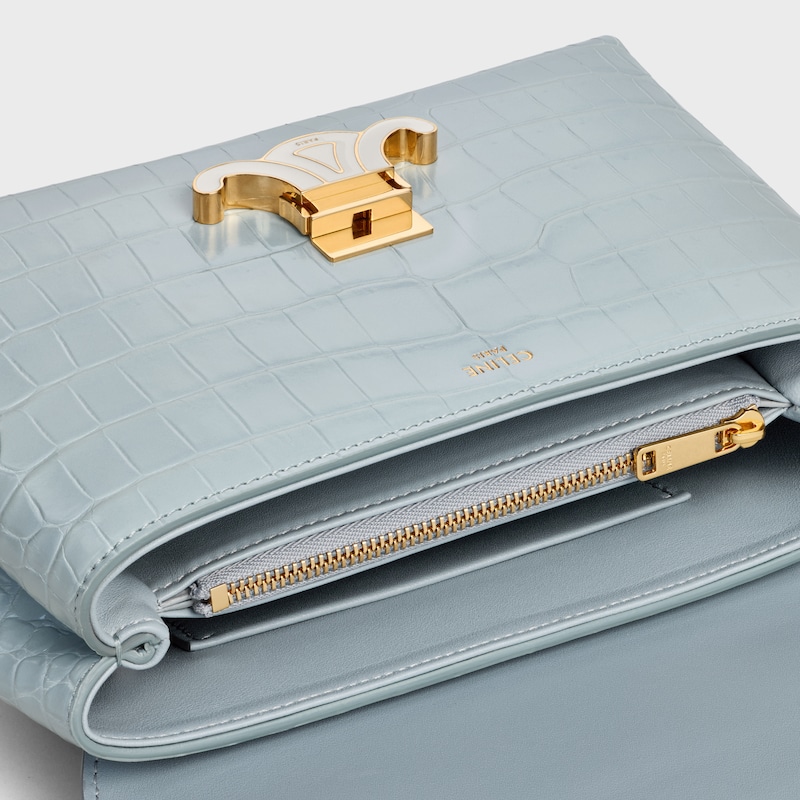 TEEN NINO BAG IN CROCODILE WITH ENAMEL CLOSURE - ICE BLUE / WHITE COTTON - NINO - 1 | CELINE