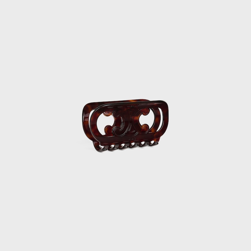 CELINE MAILLON TRIOMPHE HAIR CLAW IN ACETATE AND STEEL - DARK HAVANA - HAIR ACCESSORIES - 1 | CELINE