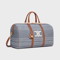 LARGE TRAVEL BAG IN JACQUARD TEXTILE AND CALFSKIN - BLUE / BEIGE - TRAVEL - 2 | CELINE