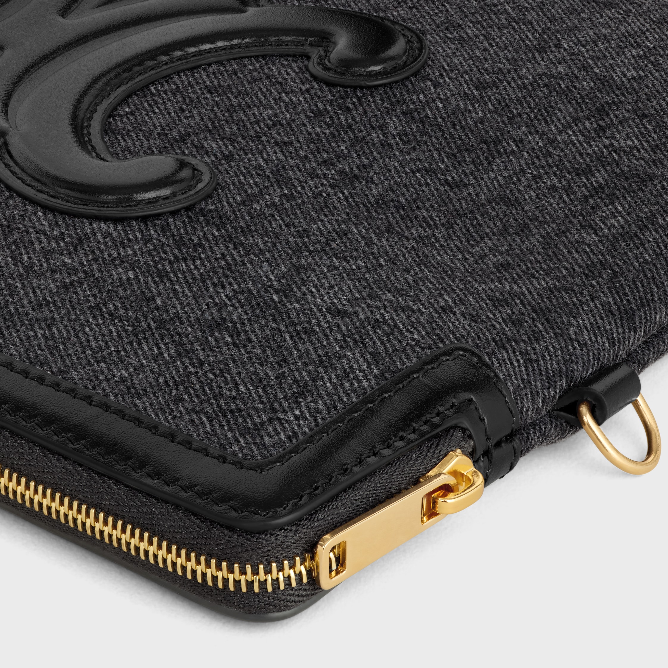 SMALL POUCH WITH STRAP CUIR TRIOMPHE IN DENIM - DARK GREY