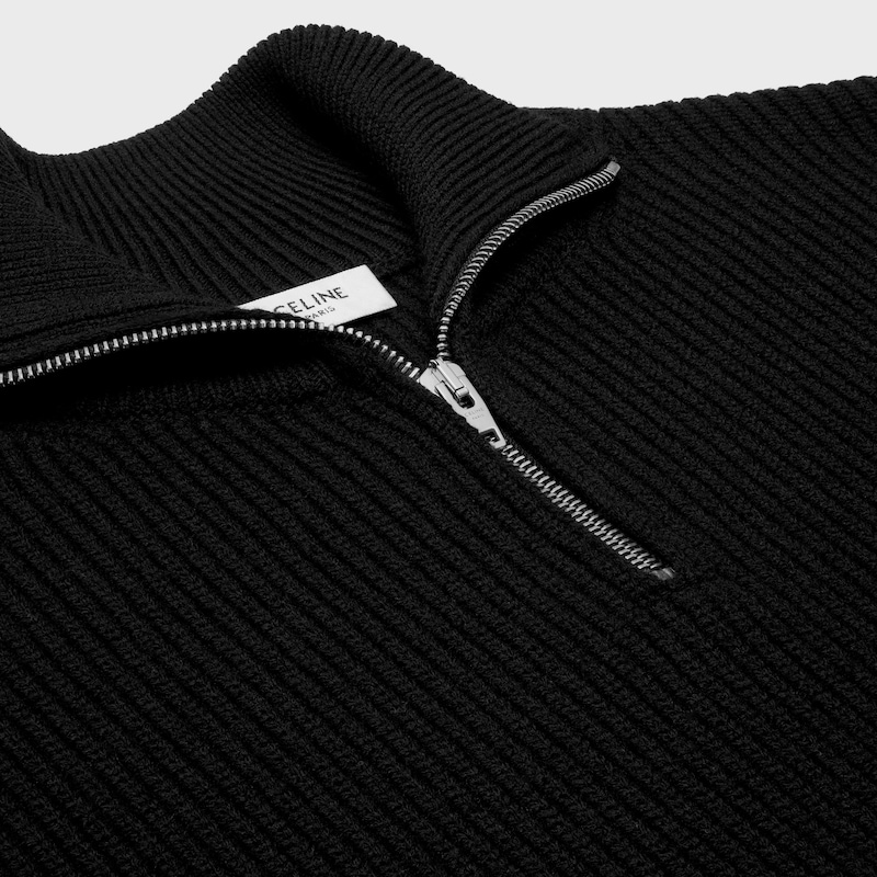 罗纹羊毛TRUCKER套头衫 - 黑色 -  - 1 | CELINE