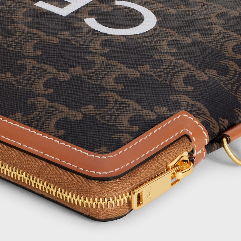 PETITE POCHETTE AVEC DRAGONNE CUIR TRIOMPHE TOILE TRIOMPHE AVEC IMPRIM&Eacute; CELINE - TAN - GIFT FINDER - 1 | CELINE