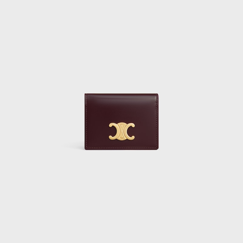 BI-FOLD CARD HOLDER TRIOMPHE IN Shiny calfskin - DEEP BURGUNDY - COIN AND CARD HOLDERS - 1 | CELINE