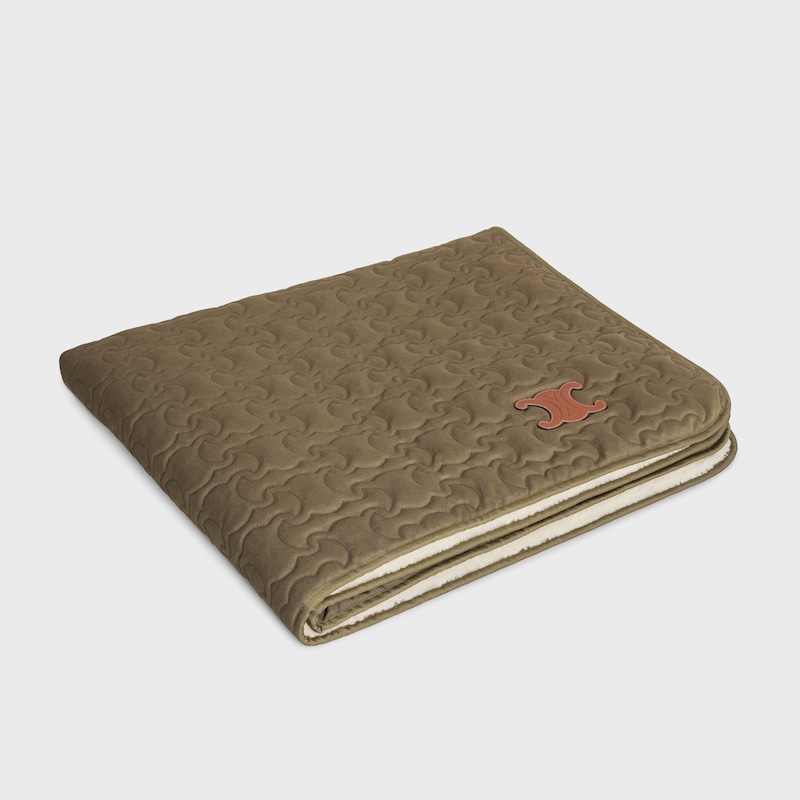 Dog blanket in quilted gabardine textile and wool - KHAKI - DOG ACCESSORIES - 1 | CELINE