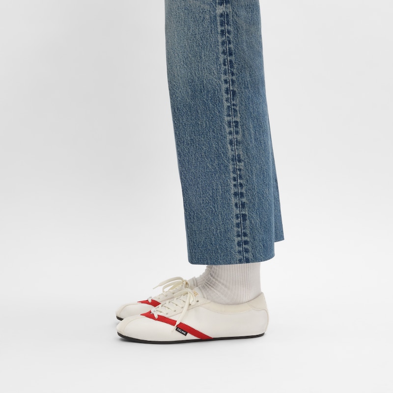 SNEAKER THE FLAT EN GROS GRAIN, VELOURS, CUIR DE CHÈVRE VELOURS ET CUIR D'AGNEAU - BLANC/ROUGE -  - 1 | CELINE