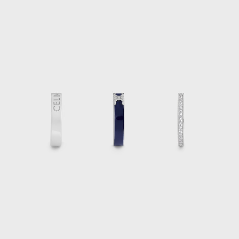 CELINE BOLT RINGS IN ENAMEL, STRASS AND BRASS WITH RHODIUM FINISH - SILVER / NAVY / CRYSTAL -  - 1 | CELINE