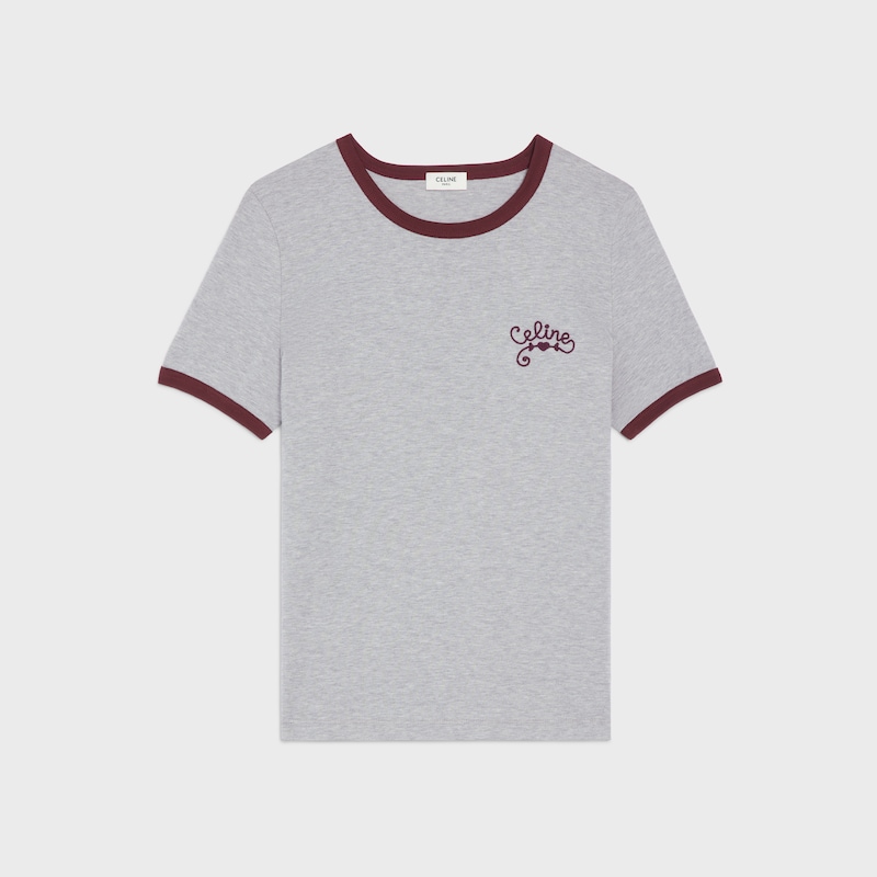 t-shirt IN cotton jersey - VINTAGE GREY MELANGE/BURGUNDY -  - 1 | CELINE