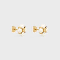 Les Perles Celine Studs in Strass, Resin Pearls and Brass with Gold Finish - GOLD / IVORY - LES PERLES CELINE - 2 | CELINE
