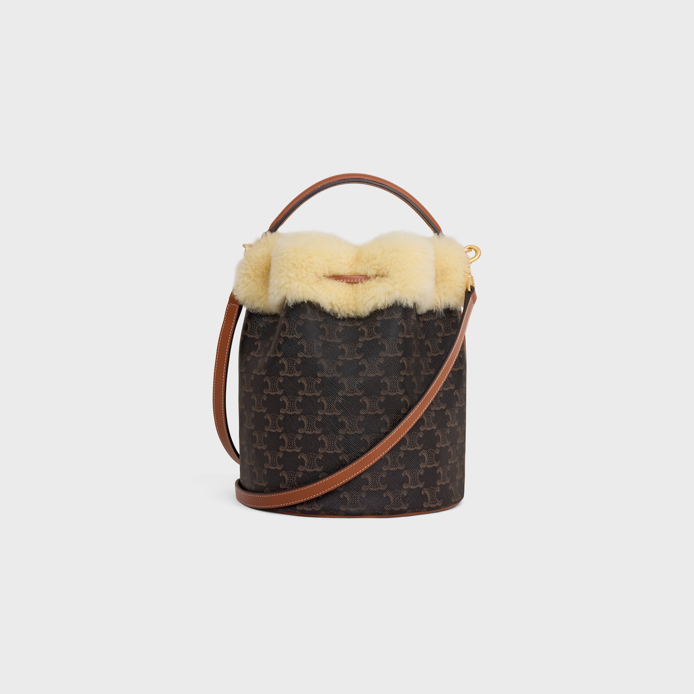 CLARA BAG in TRIOMPHE CANVAS AND SHEARLING - TAN / NATURAL | CELINE