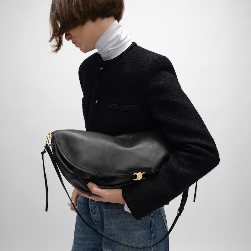 HALFMOON SOFT TRIOMPHE BAG IN SUPPLE SHINY LAMBSKIN - BLACK - HOBO AND TOTE BAGS - 1 | CELINE