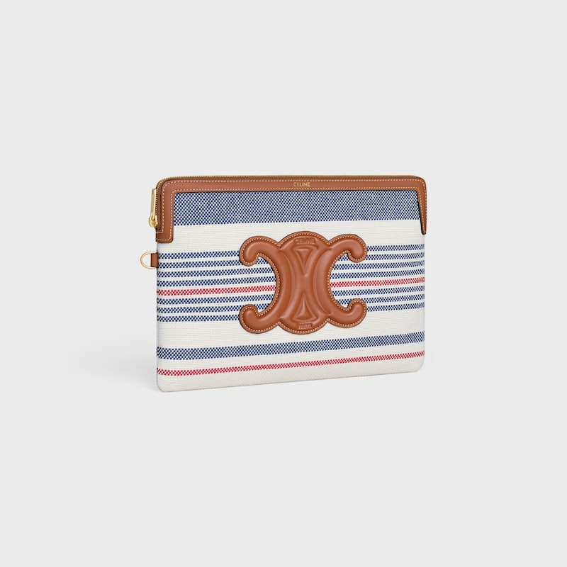 小号条纹织物和牛皮革饰带手拿包 - 拼色 - 手拿包及TECH配飾 - 1 | CELINE