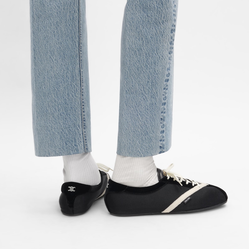 THE FLAT SNEAKER EN GROS GRAIN, VELOURS, CUIR DE CH&Egrave;VRE VELOURS ET CUIR D'AGNEAU - NOIR/BLANC -  - 1 | CELINE