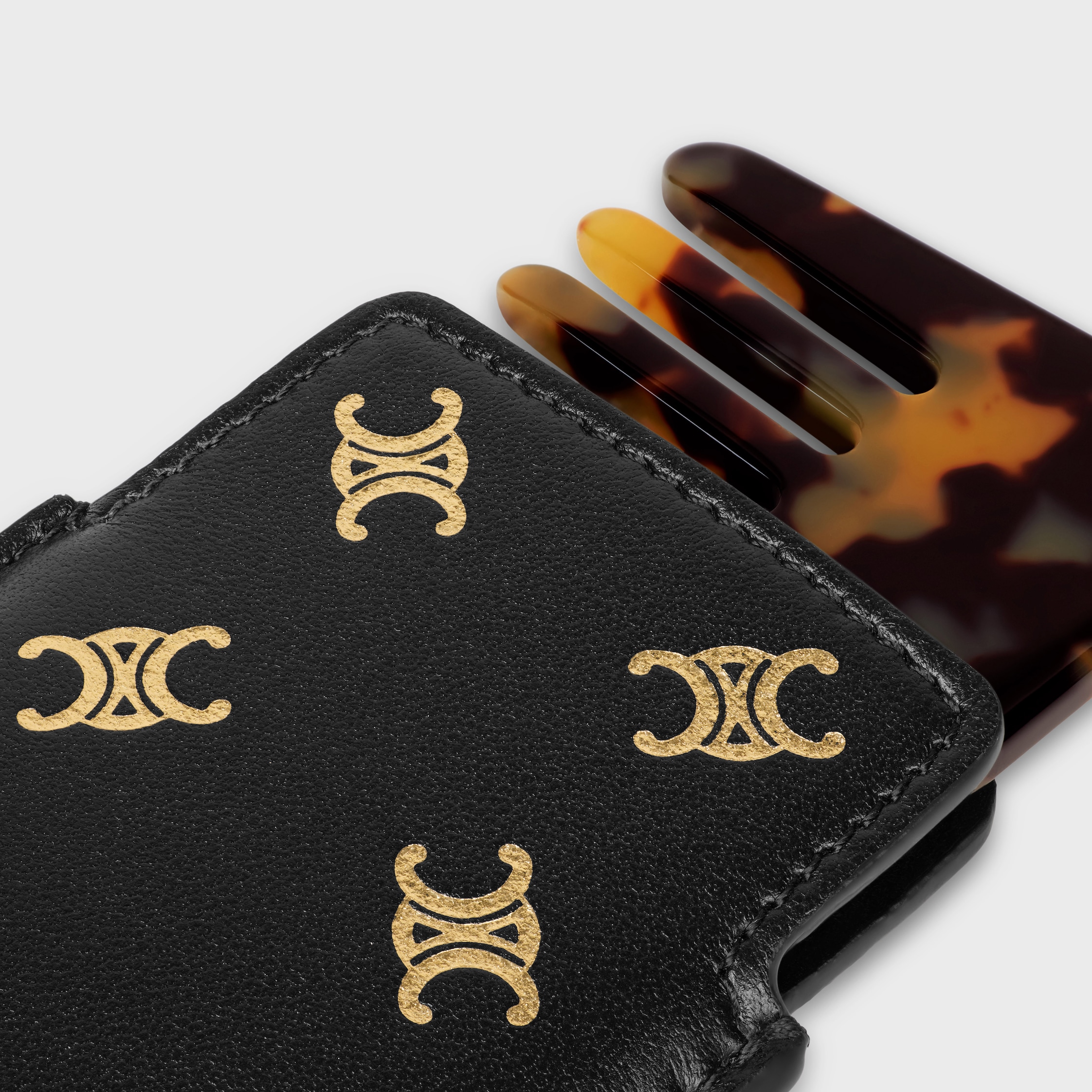 ケース付きスモール ヘアコーム / カーフスキン エンボス加工