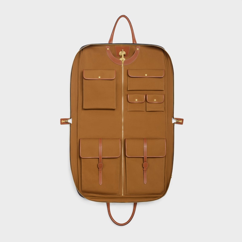 標誌印花及牛皮革掛衣袋 - 棕黃色 - GIFT FINDER - 1 | CELINE