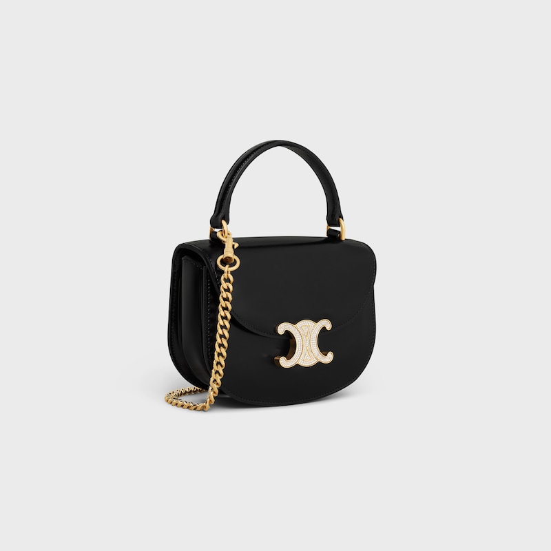 MINI CHAIN BESACE CLEA in SHINY CALFSKIN - BLACK - MORE LINES - 1 | CELINE