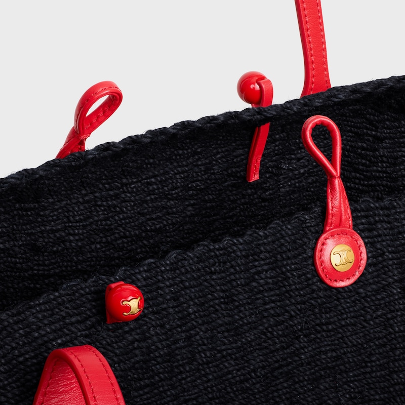 LARGE TRIOMPHE BEADS BASKET IN SISAL RAFFIA AND CALFSKIN - BLACK / RED - CLASSIC PANIER - 1 | CELINE