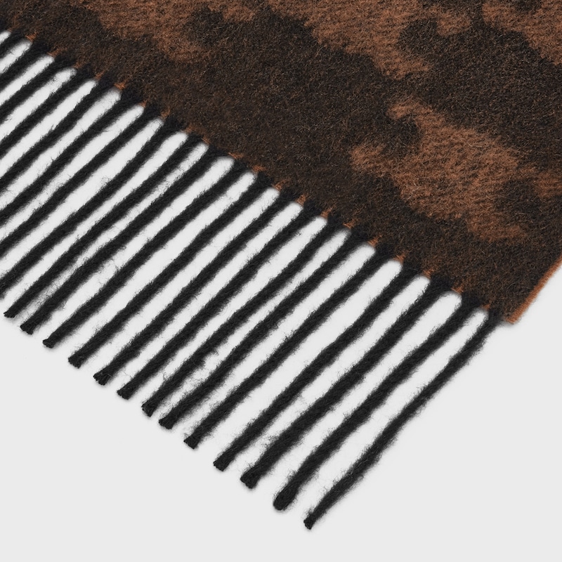 fringed scarf in monogram cashmere - BLACK / TOFFEE -  - 1 | CELINE