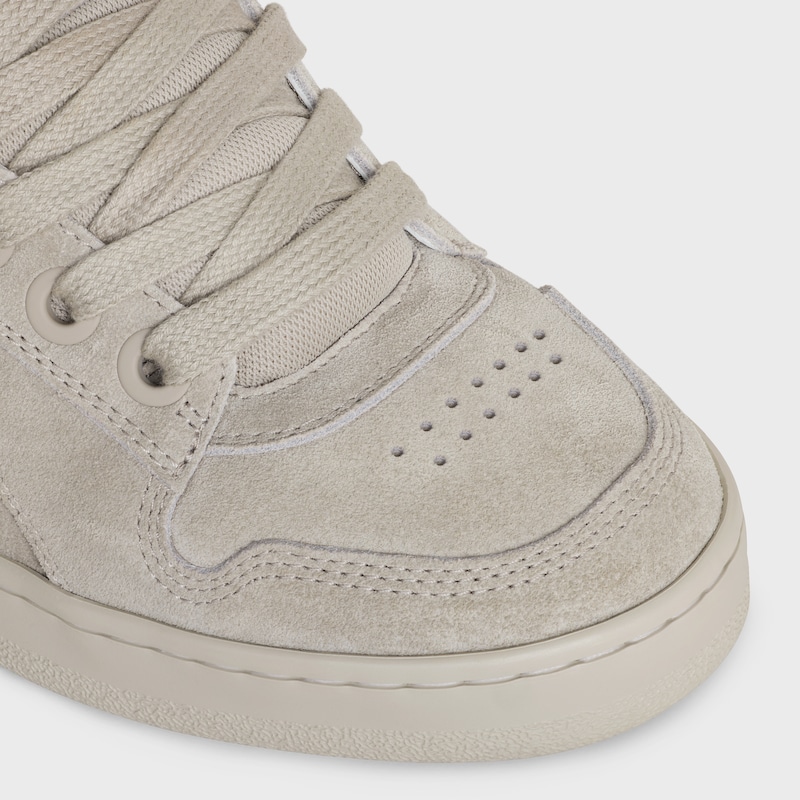 CELINE HUNTINGTON LOW LACE-UP SNEAKER in SUEDE CALFSKIN AND MESH - GREGE -  - 1 | CELINE