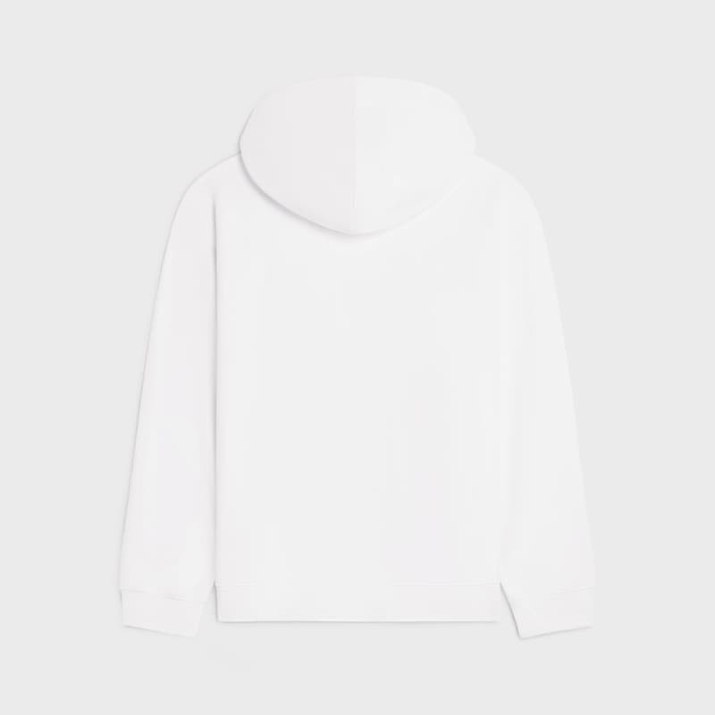 棉質抓絨連帽衫 - 螢光白 / 黑色 -  - 1 | CELINE